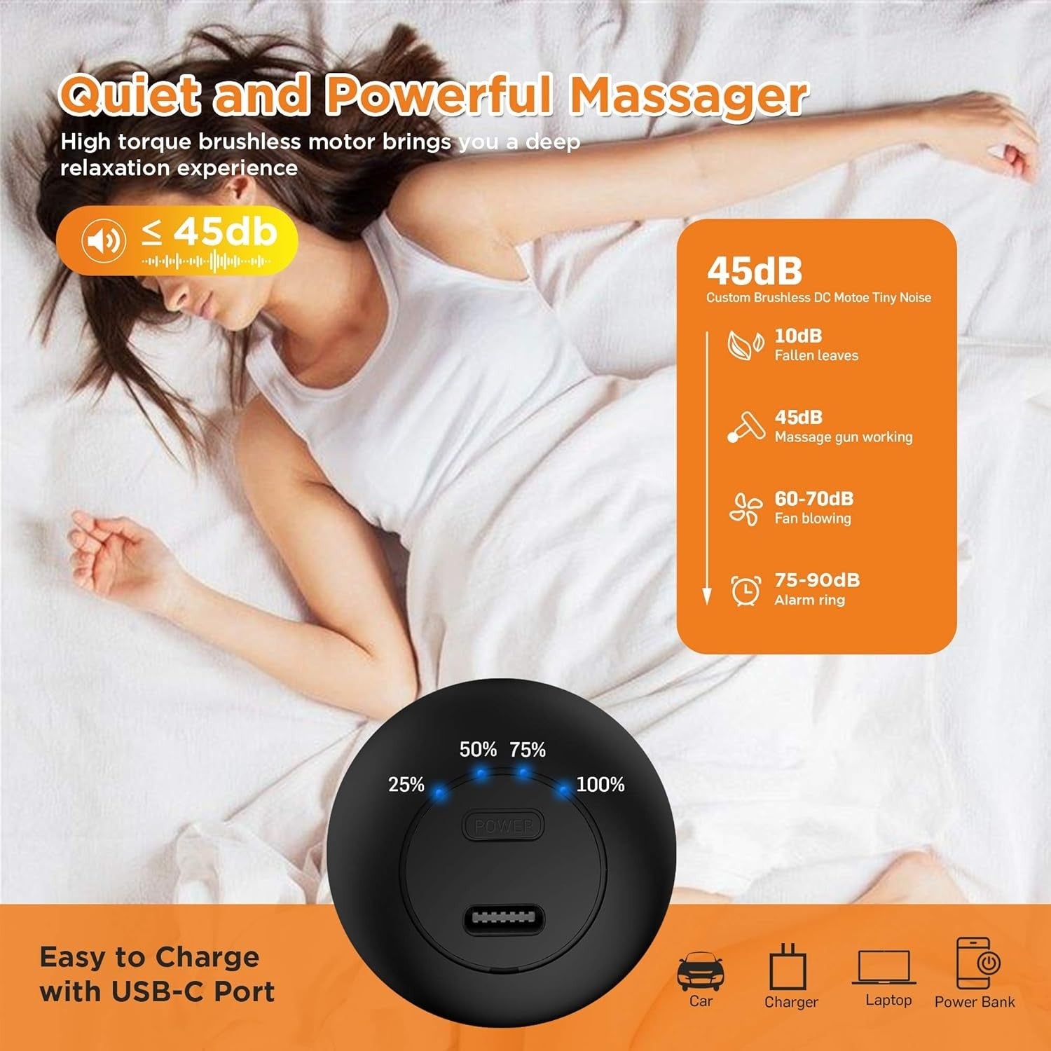 Mini Massage Gun Deep Tissue Percussion Handheld 4 Heads 4 Speeds Portable