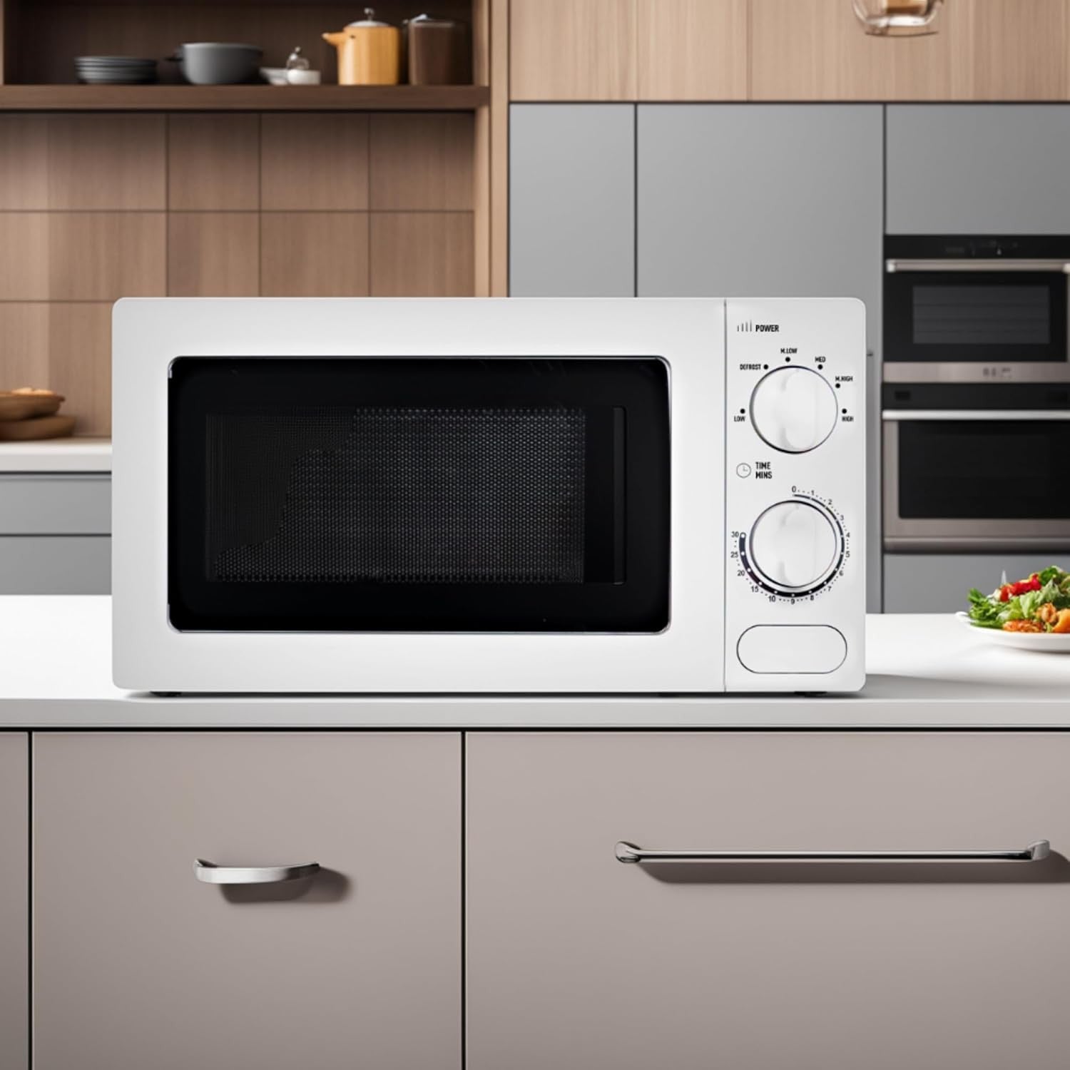 White 17L 700W Compact Microwave Oven 6 Power Levels Timer