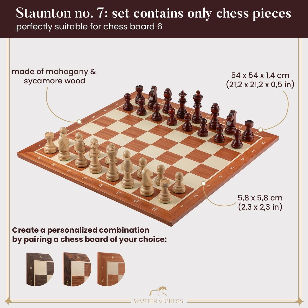 Staunton Wooden Chess Pieces No.7 | Tournament Weighted Set | 100mm King