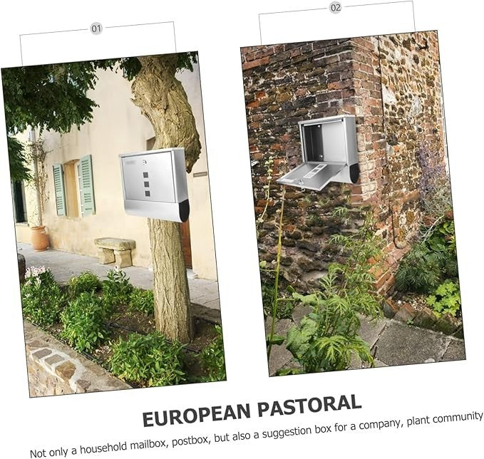 Lockable Stainless Steel Wall Mailbox Silver | Outdoor Post Box 32x30x8.5cm