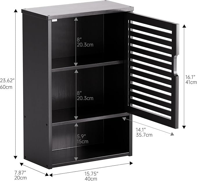 Wall Mounted Bathroom Cabinet Black Bamboo Cupboard Adjustable Shelf Storage Uni