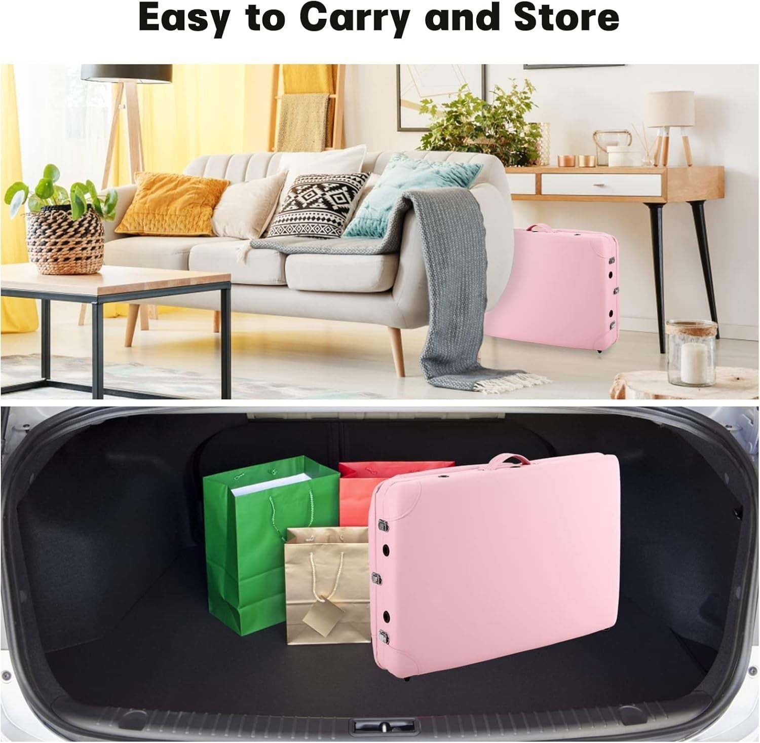 Portable Wooden Massage Table Adjustable Height Beauty Tattoo Spa Bed Pink