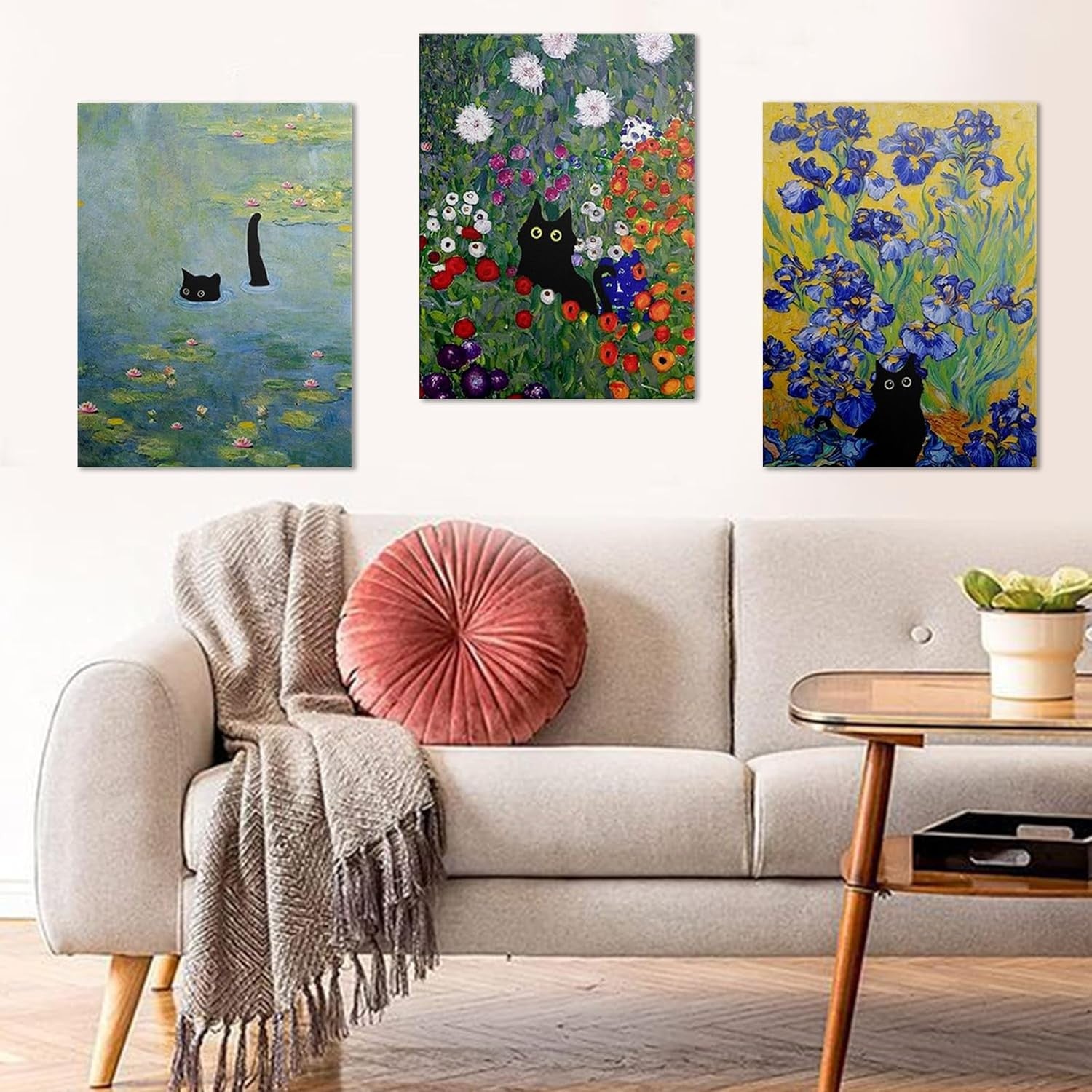 Boho Canvas Wall Art Set of 3 Framed Nature Prints 30x40cm Decor
