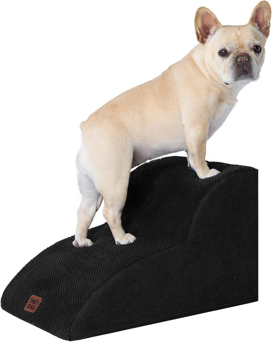 2 Step Dog Stairs for Sofa Non Slip Foam Pet Steps Washable Black