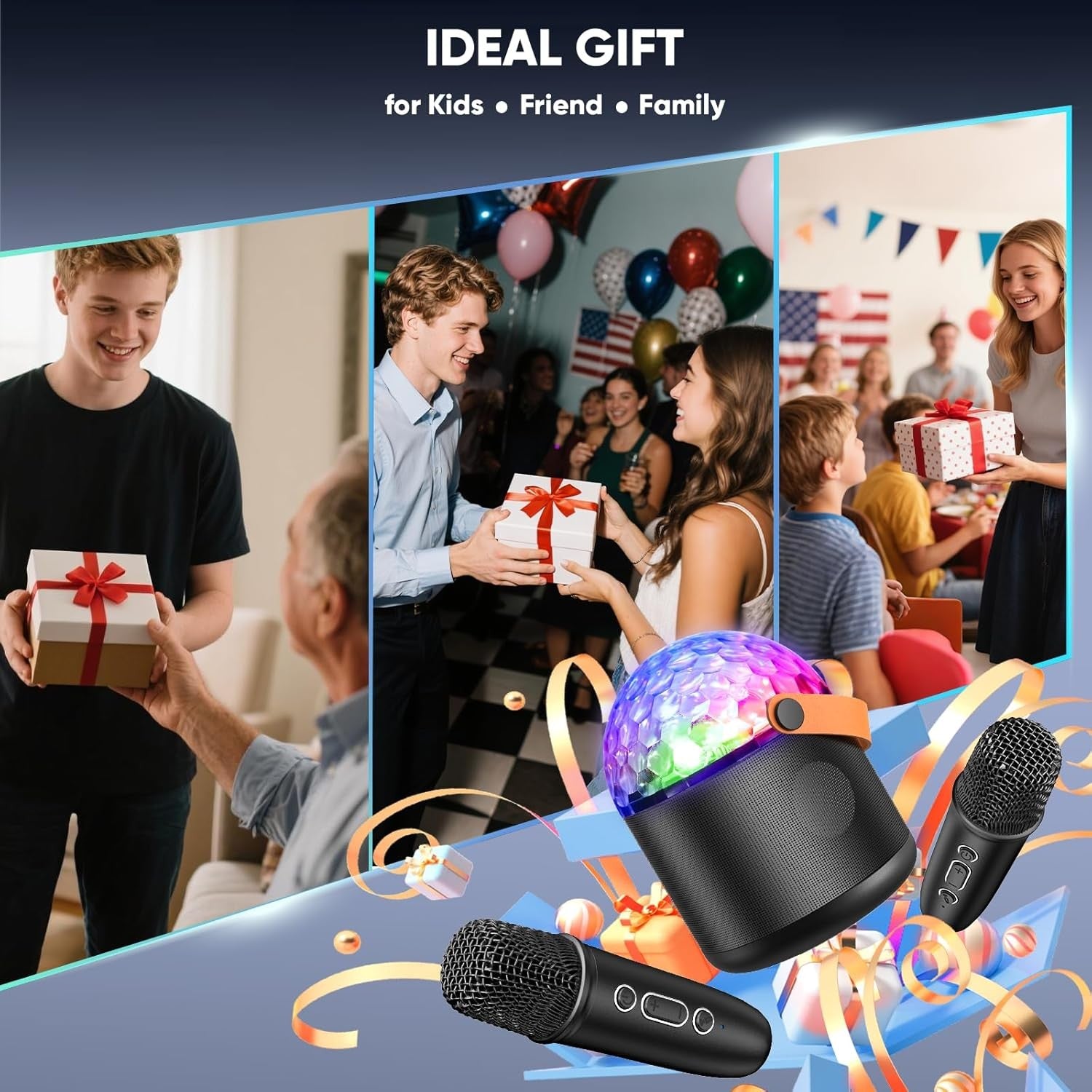 Kids Karaoke Machine with 2 Mics Bluetooth LED Party Speaker