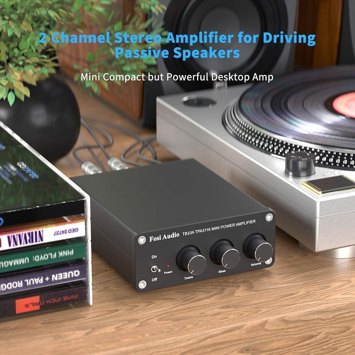 100W x2 Mini Stereo Amplifier HiFi Class D Speaker Amp Bass Treble