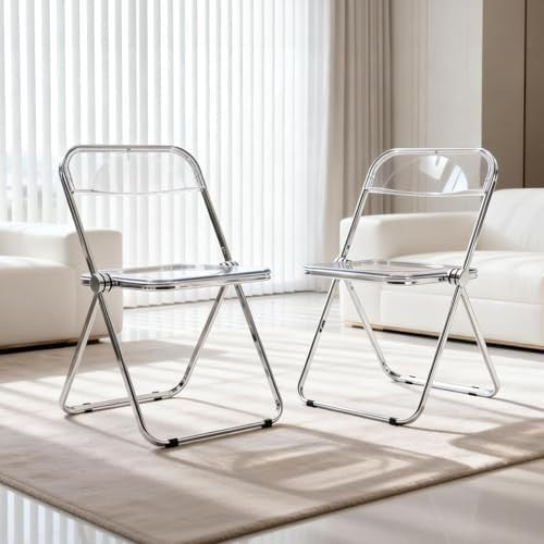 Clear Acrylic Folding Chair Chrome Frame Stackable Modern Dining Vanity