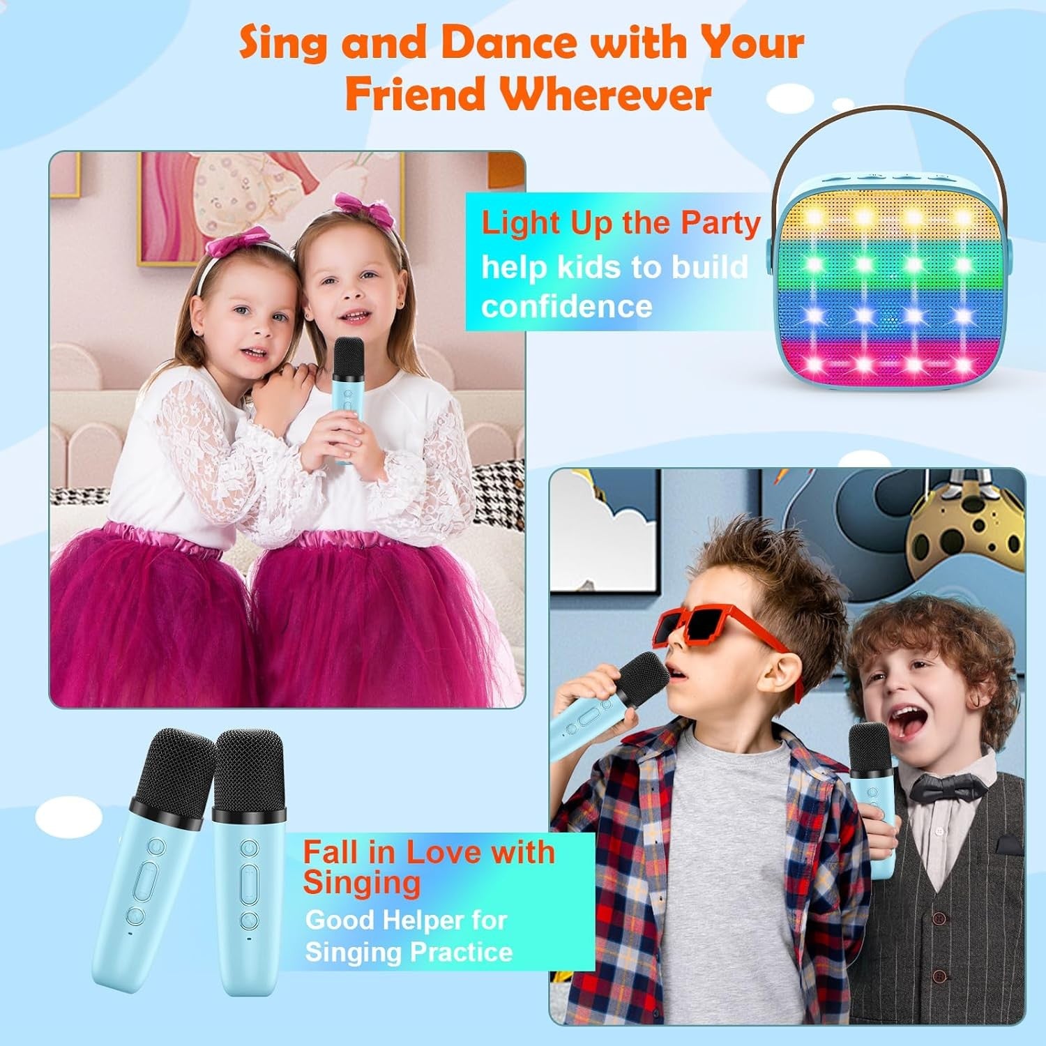Portable Bluetooth Karaoke Machine 2 Wireless Mics Party Speaker