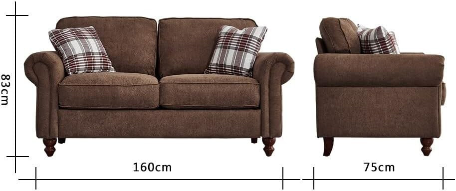 Brown 2 Seater Linen Sofa Couch Retro Style Small Space Living Room Settee