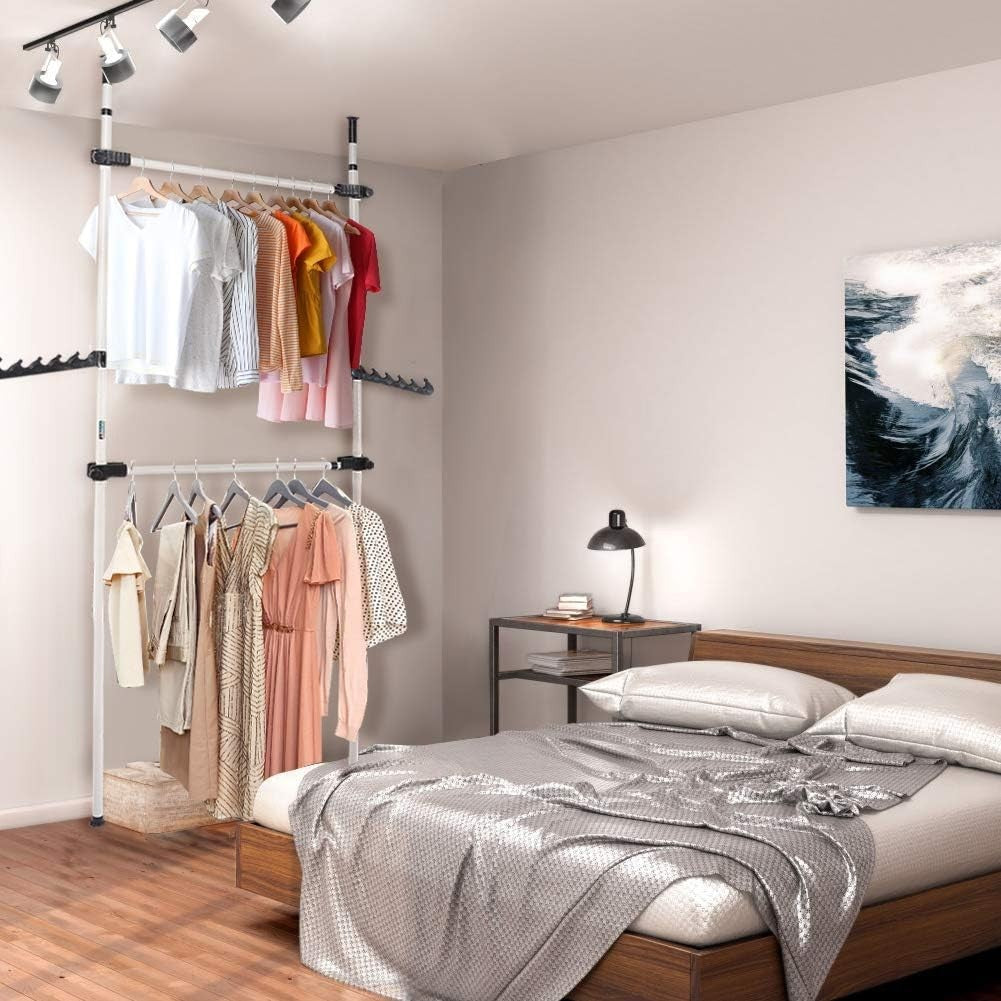 Heavy Duty Adjustable Telescopic Clothes Rack 2 Poles 2 Bars