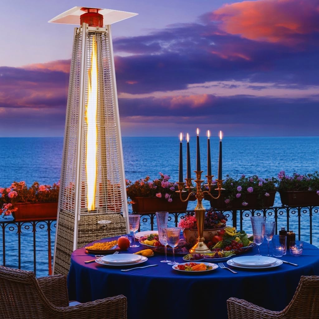 Outdoor Gas Patio Heater Pyramid Flame 13kW Waterproof Windproof Cover