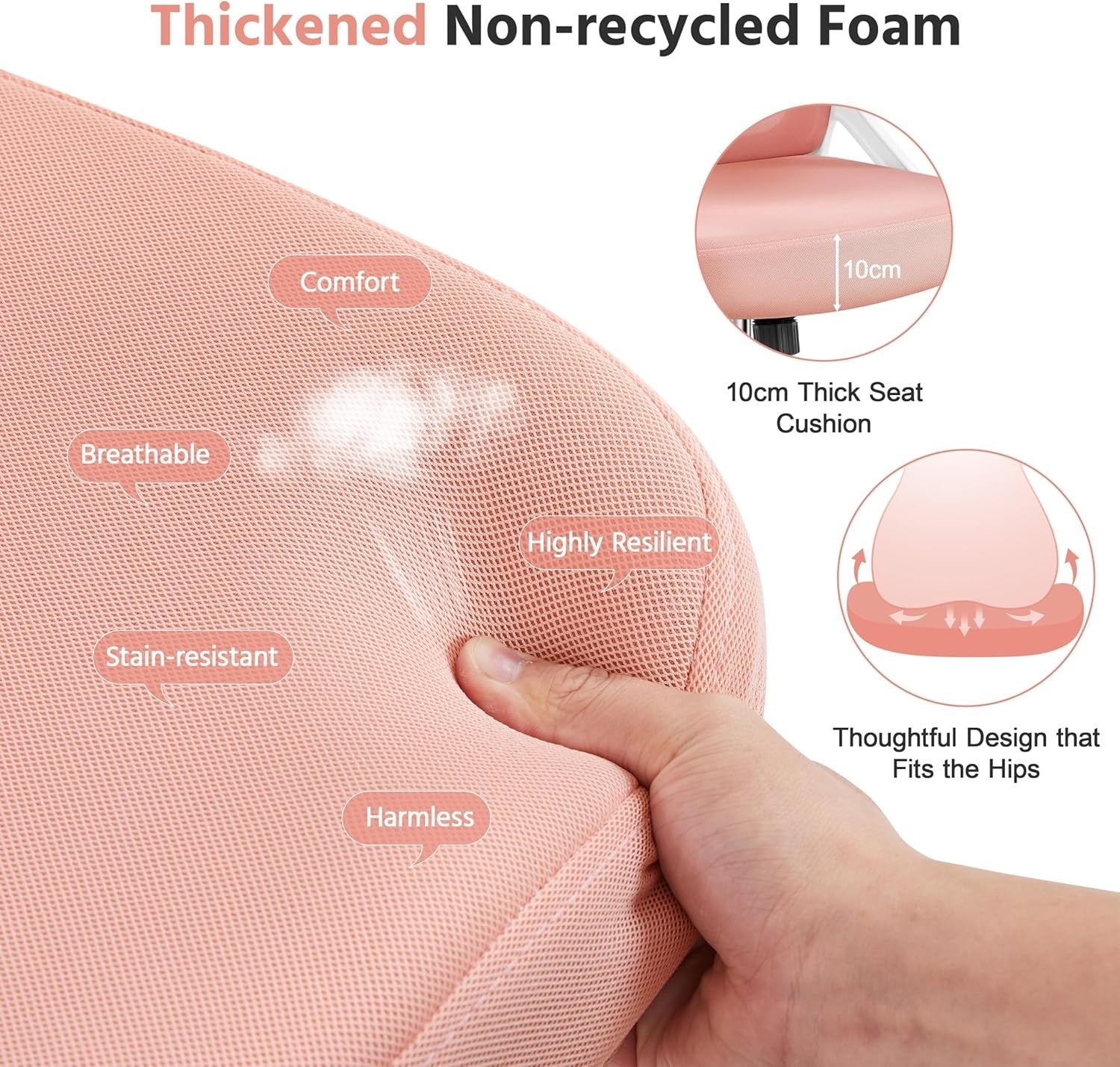 Ergonomic Mesh Office Gaming Chair Adjustable Lumbar Headrest White/Pink