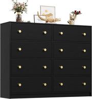 8 Drawer Black Chest Gold Handles Modern Storage Unit Bedroom Hallway