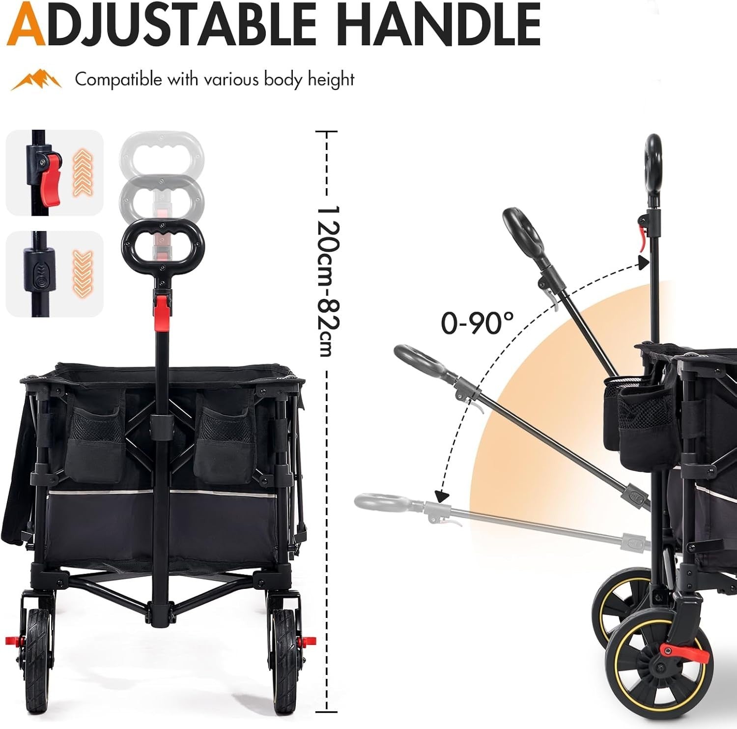 Black 200L Folding Festival Trolley Heavy Duty Camping Beach Wagon w/ Brakes