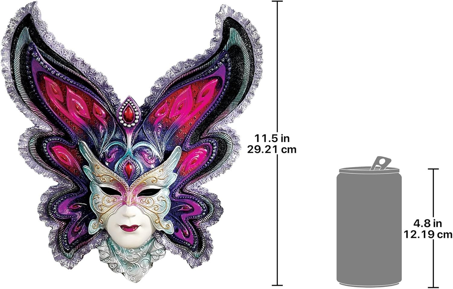 Butterfly Maiden Wall Mask Sculpture Resin 29cm Mardi Gras Decor
