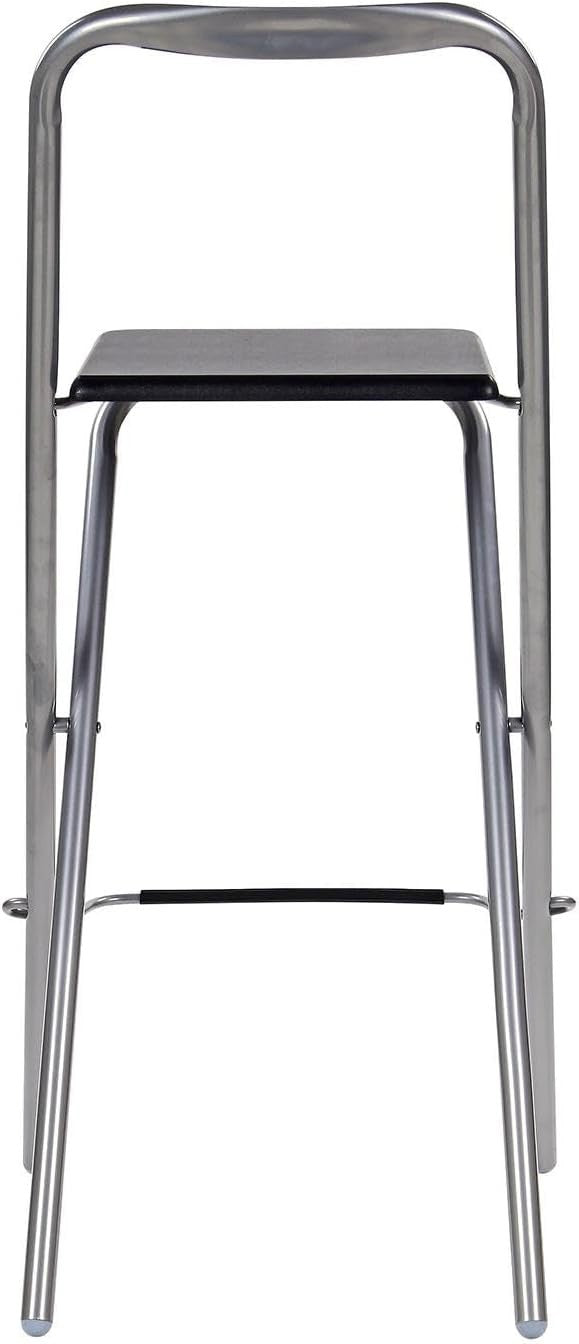Modern Folding Bar Stool Wooden Seat Metal Frame Space Saving Black