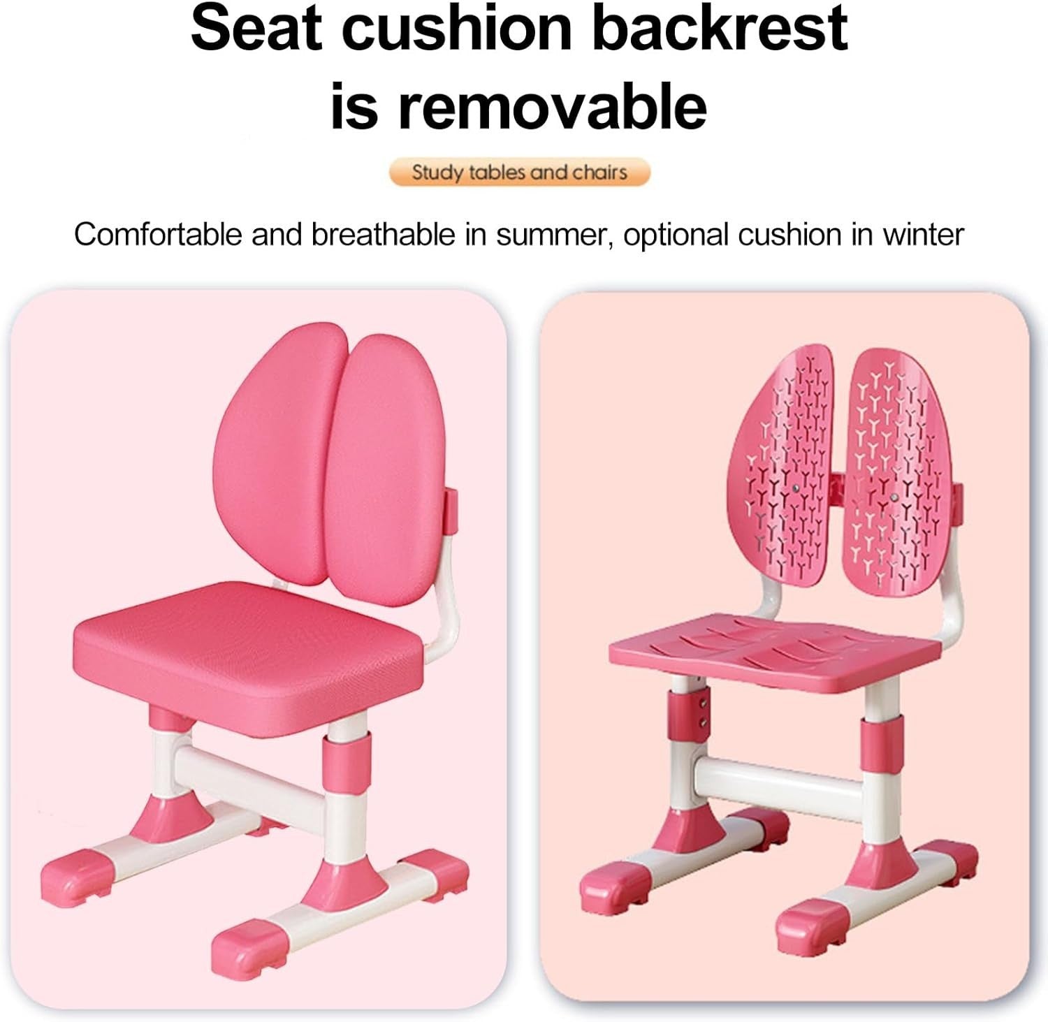 Adjustable Kids Study Table & Chair Set with Bookshelf, Drawer, Pink