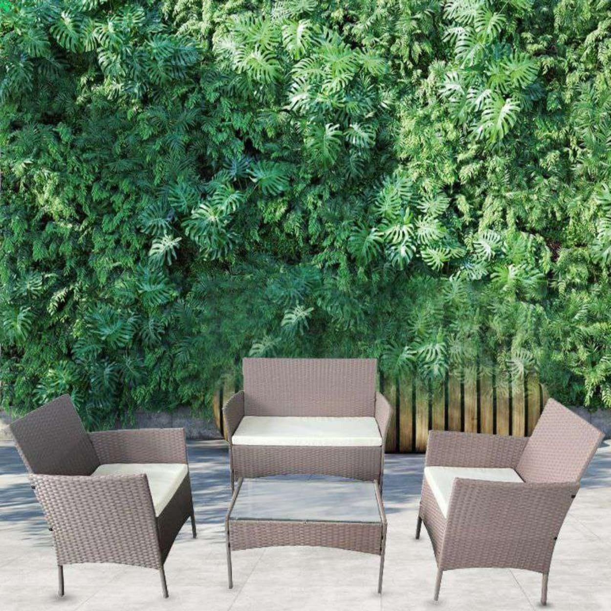 4PC Rattan Garden Furniture Set Outdoor Sofa Chairs Table Patio Set