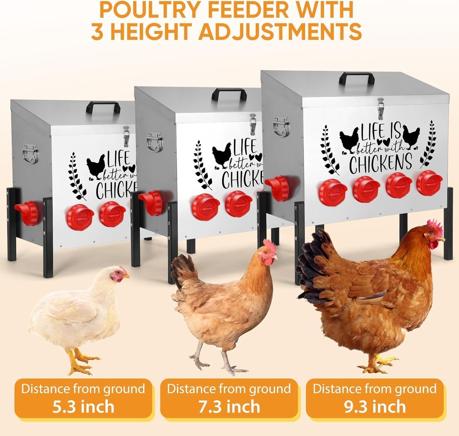 95lb Chicken Feeder 10 Port Galvanised Metal No Waste