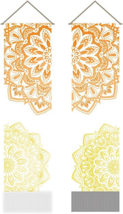 Boho Mandala Wall Tapestry 2pcs 45.7x13in Orange Gold Decor