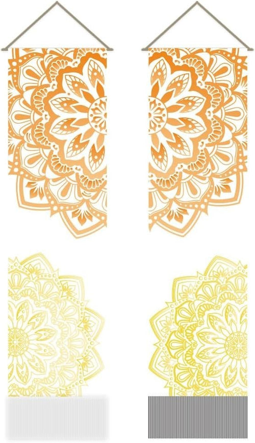 Boho Mandala Wall Tapestry 2pcs 45.7x13in Orange Gold Decor