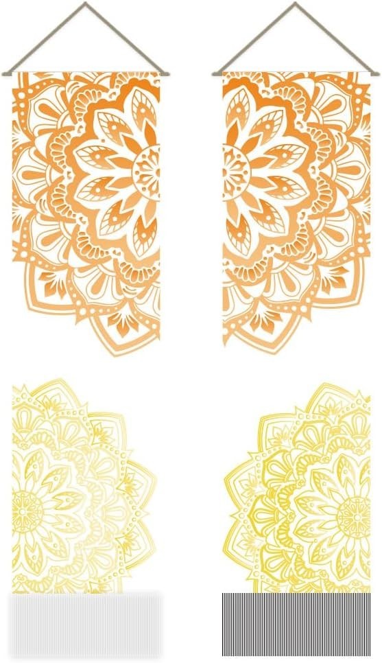 Boho Mandala Wall Tapestry 2pcs 45.7x13in Orange Gold Decor