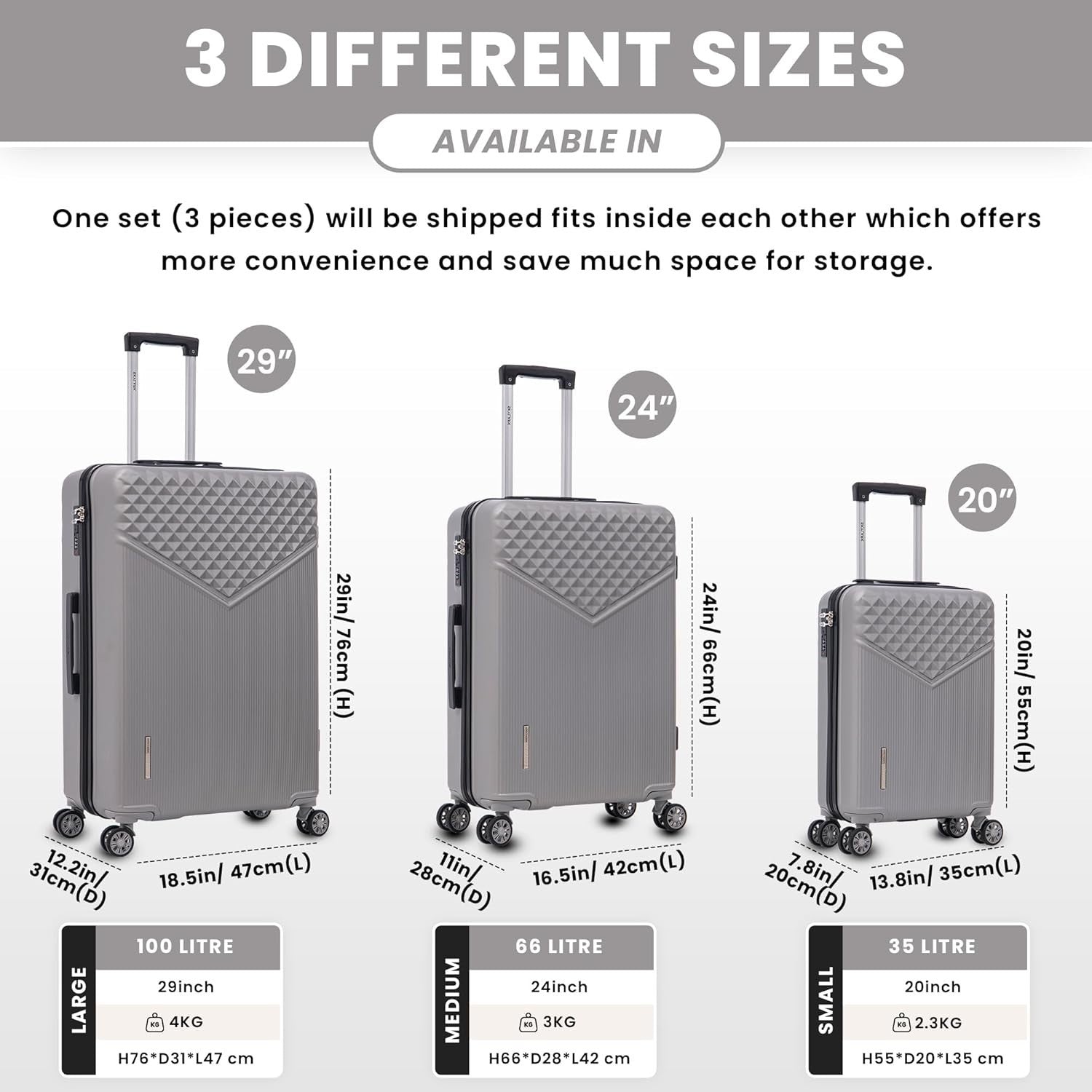 Medium 24 Inch ABS Hard Shell Travel Suitcase Lightweight 4 Spinner Wheels