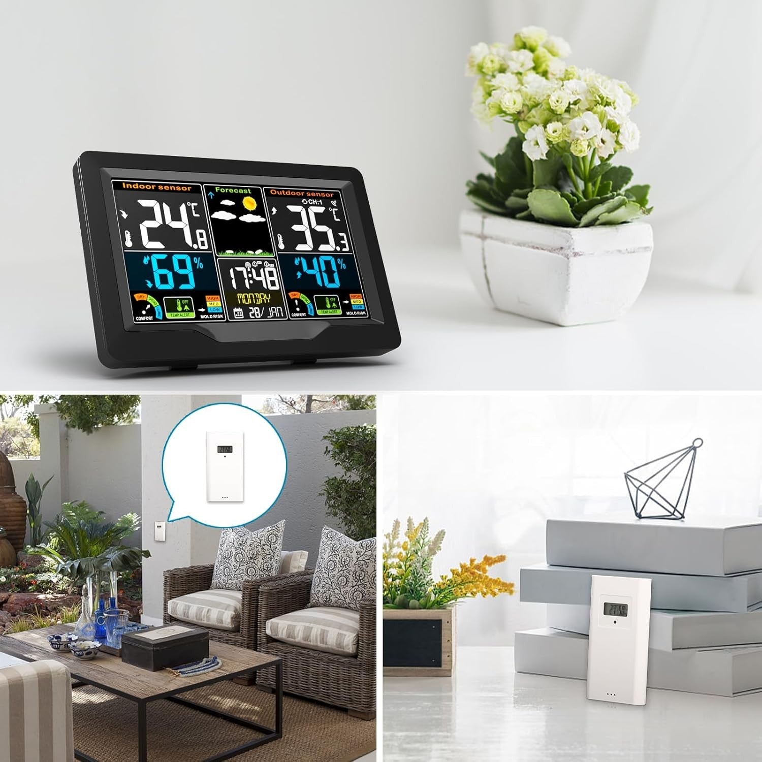 Wireless Weather Station Indoor Outdoor Sensor Large LCD Temp Humidity