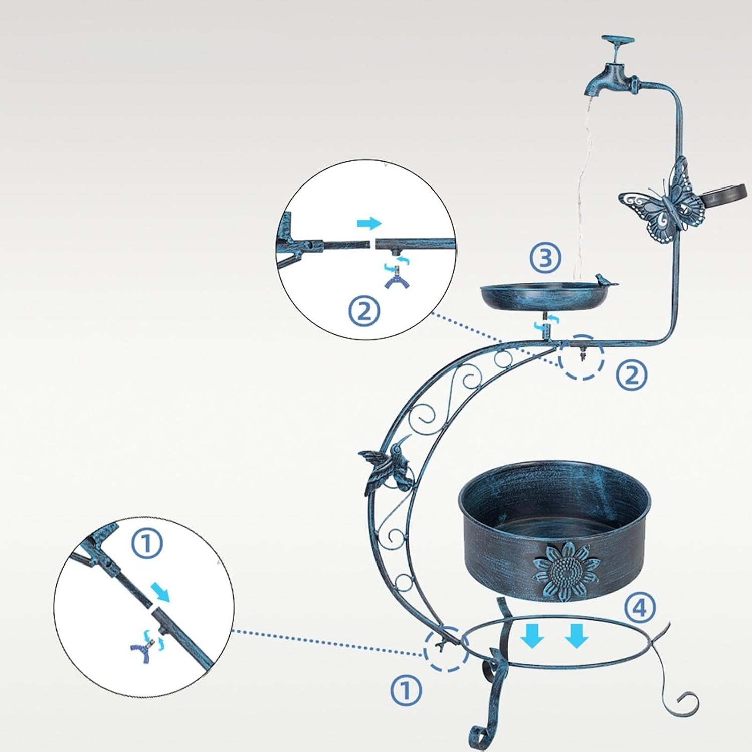 Outdoor Bird Bath with Solar Light & Planter Stand 36” Garden Patio Decor