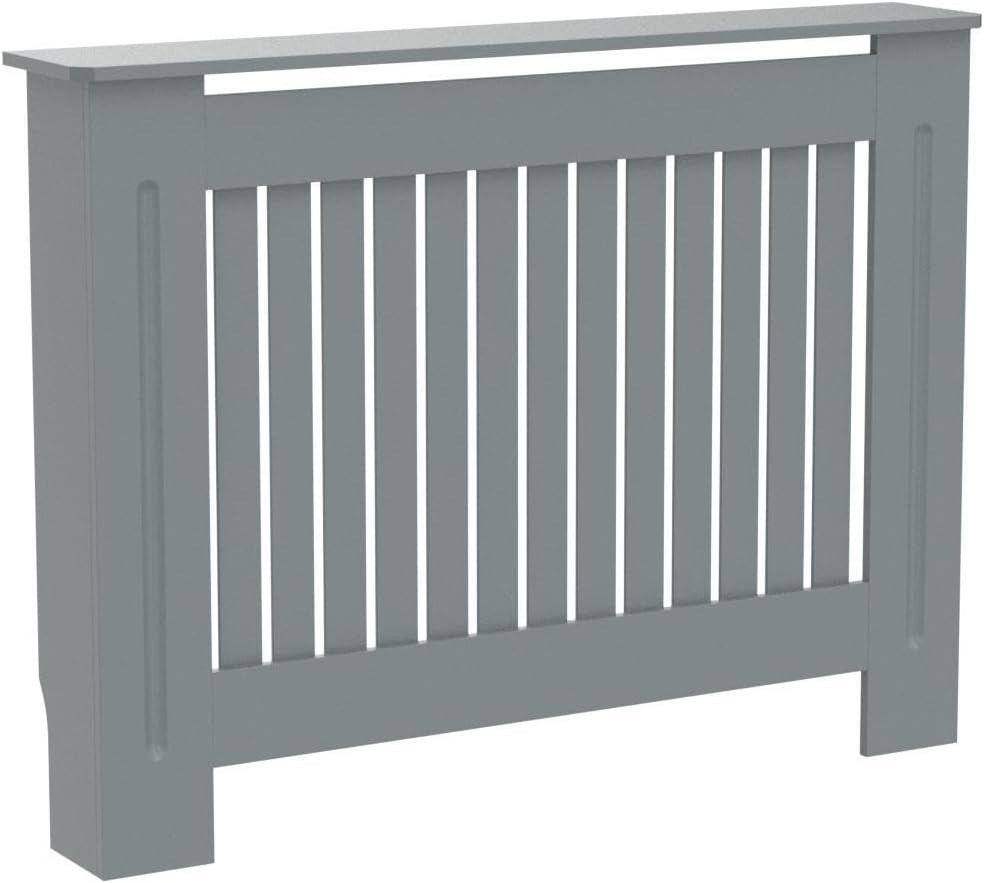 Medium Grey Radiator Cabinet with Shelf | Vertical Slat MDF Heater Cover