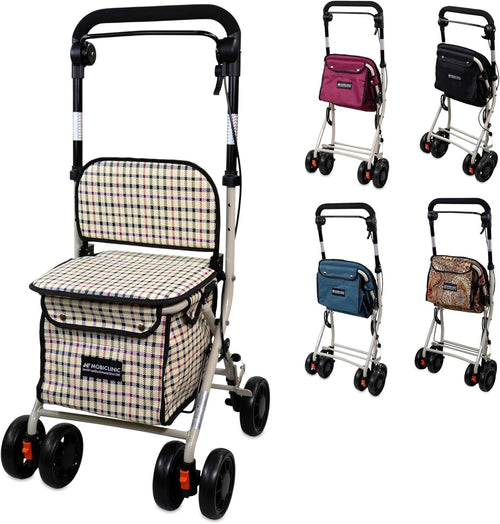 Foldable Adult Shopping Trolley Walker with Seat & Backrest – 21L Rollator