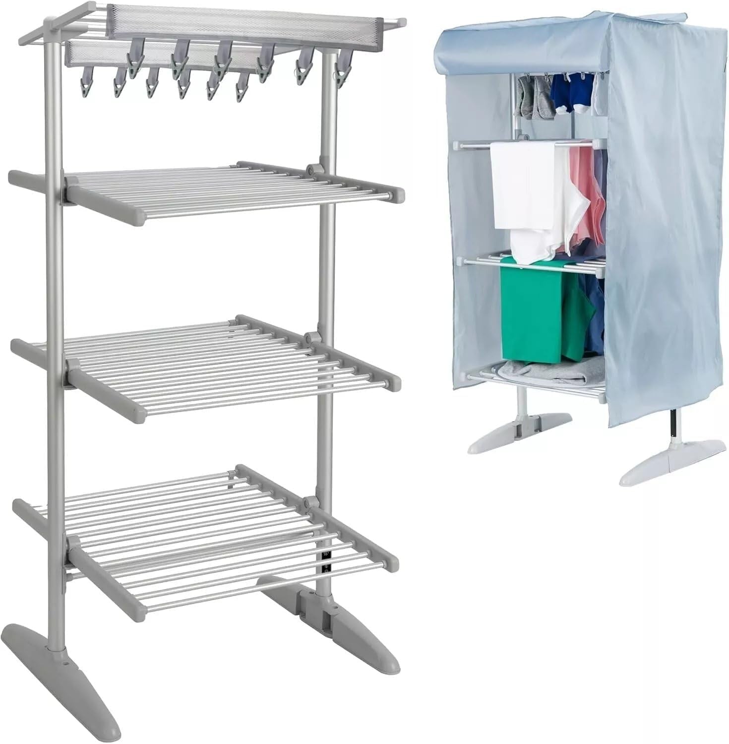 4 Tier Electric Heated Clothes Airer 300W Folding Indoor Drying Rack with Cover