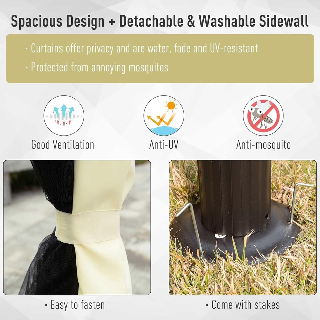 4x3M Aluminum Garden Gazebo Double Roof Canopy with Curtains & Netting