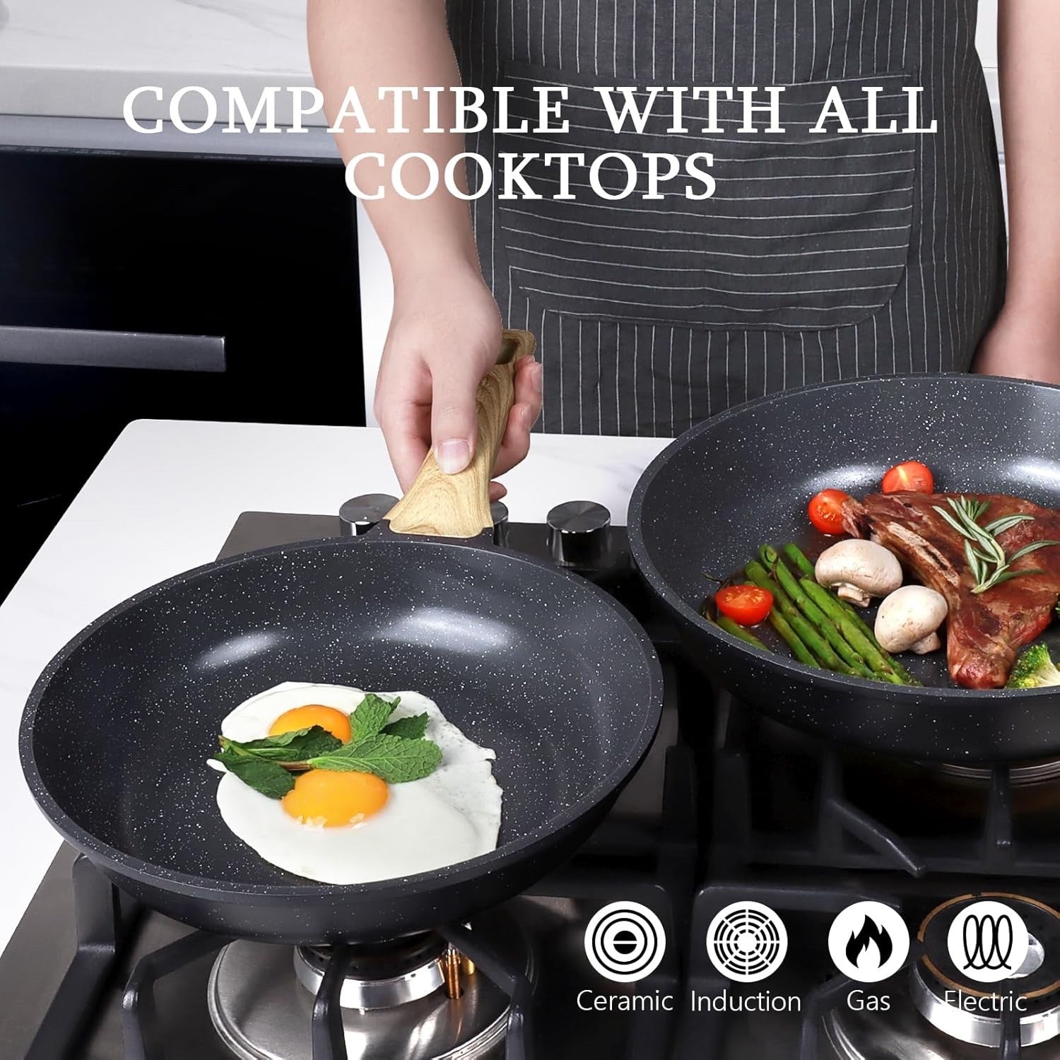 17pcs Grey Granite Non Stick Induction Safe Cookware Set Ceramic Pots Pans
