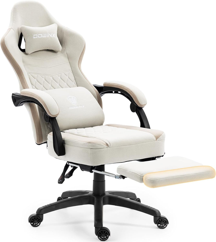 Massage Gaming Chair Fabric Recliner w/ Footrest 150kg Beige