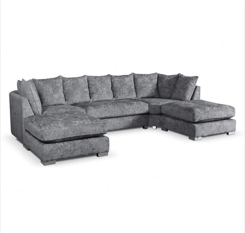 Grey U-Shape 5 Seater Modular Sofa – Comfy Sectional Couch with Footstools