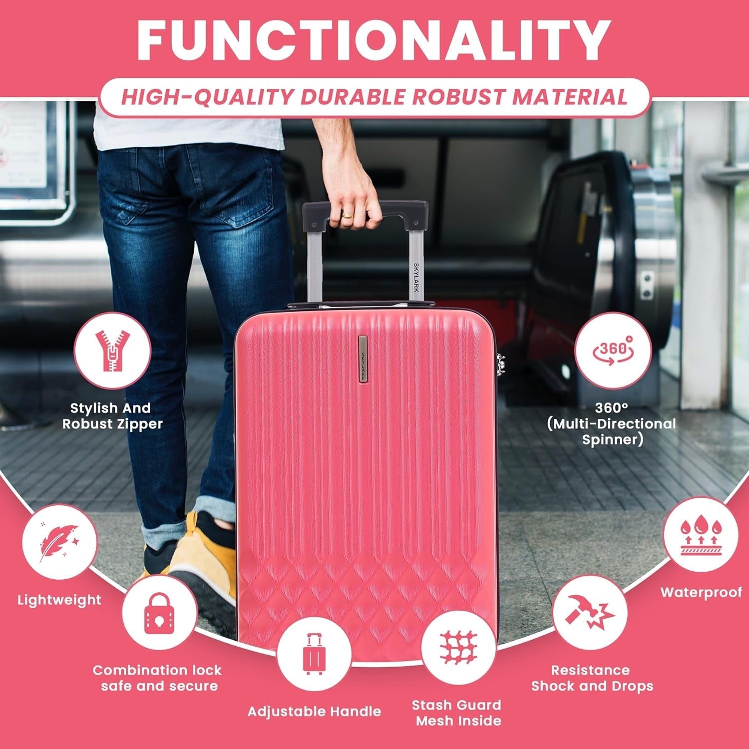 Medium 24 Inch ABS Hard Suitcase Lightweight 4 Wheel Spinner 66L