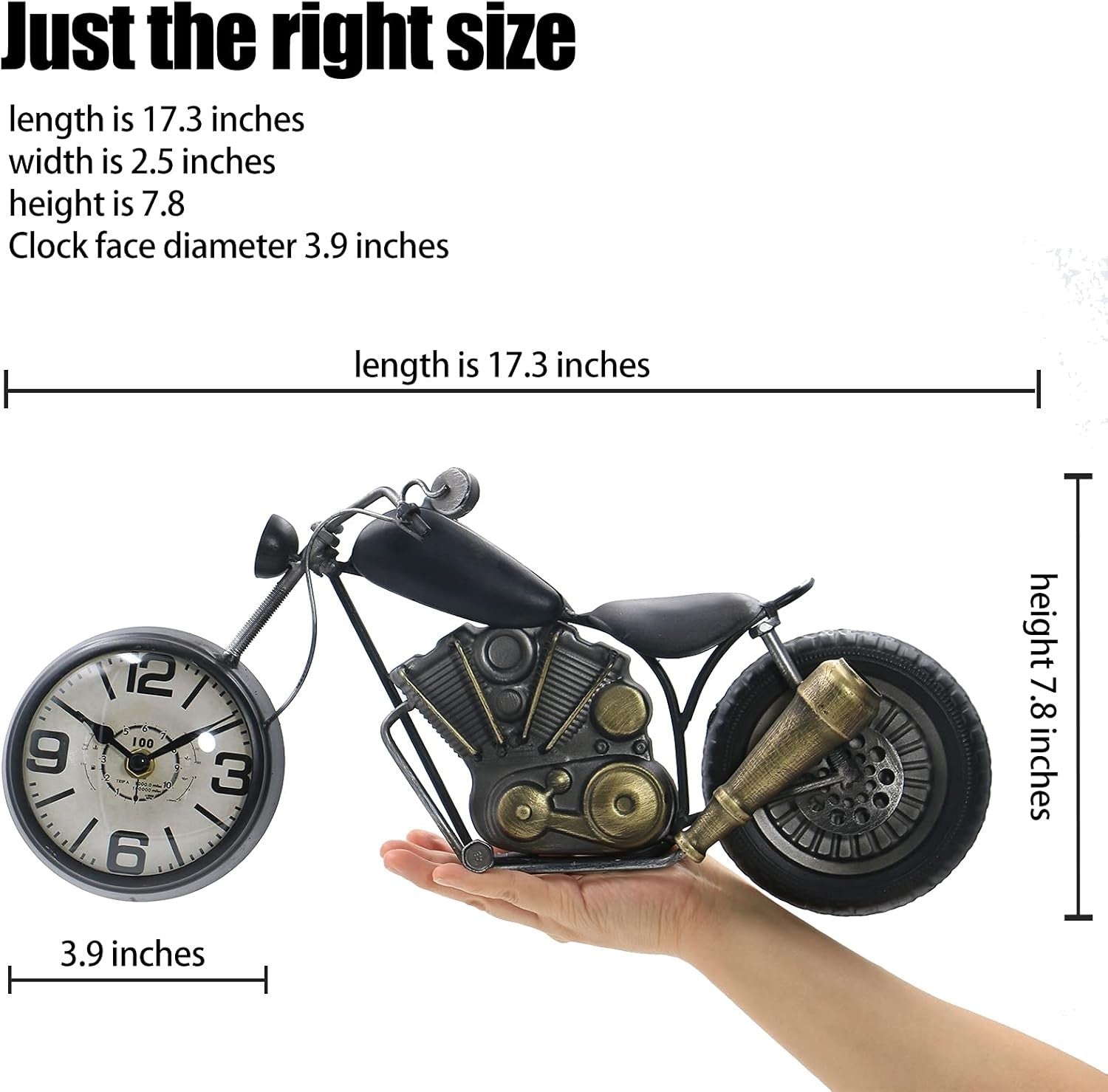 Motorcycle Desk Clock Gift for Him – Silent No-Tick Rustic Battery Decor