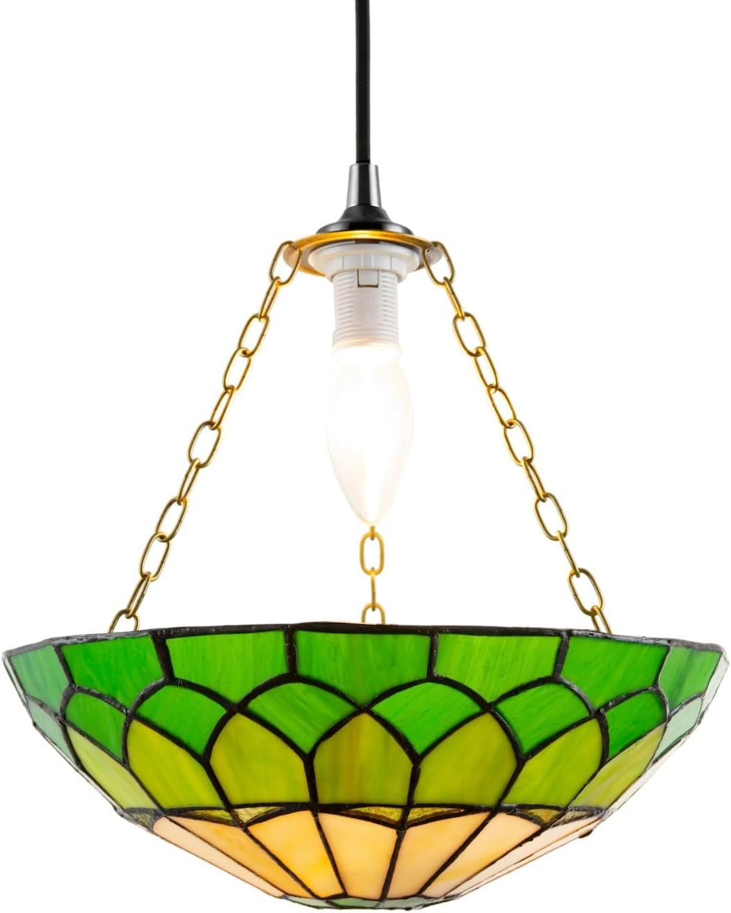 Tiffany Pendant Lamp Shade Amber Green Stained Glass Dome 30cm