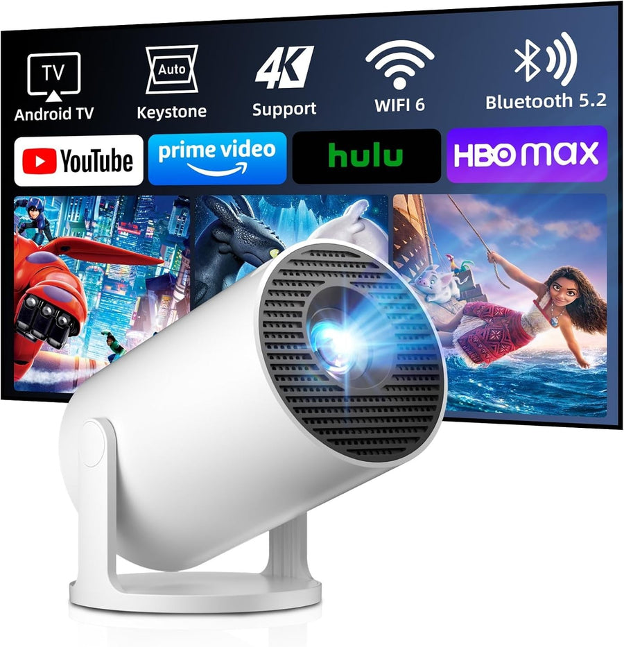Smart Mini Projector WiFi 6 Bluetooth Auto Keystone Short Throw 150"