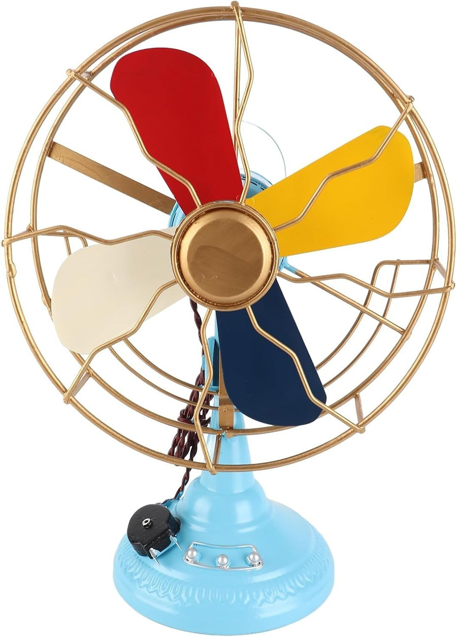 Retro Vintage Table Fan Metal Decor – Colorful Rotatable Antique Desk Ornament