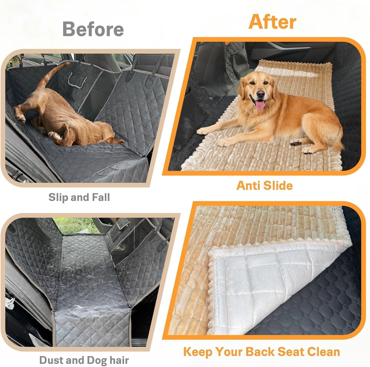 Plush Dog Travel Bed Car Rear Seat Protector Non Slip Mat 138x63cm