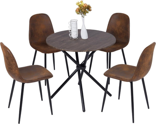 80cm Round Dining Table & 4 Chairs Set – Modern Kitchen, Bistro & Patio