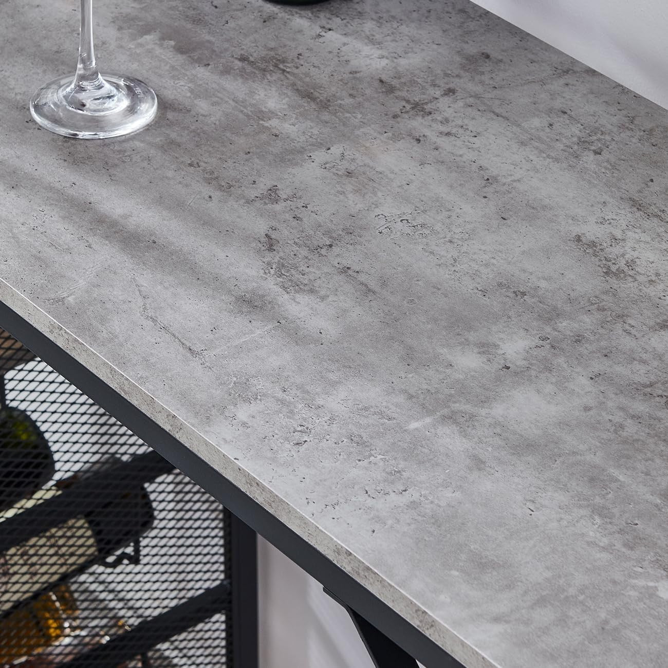 Grey Marble Bar Table Set with 2 Stools Space-Saving Metal Frame Dining Set