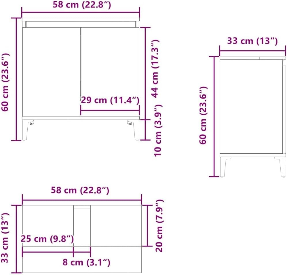 Brown Oak Bathroom Sink Cabinet | 58x33x60cm Under Sink Storage Unit