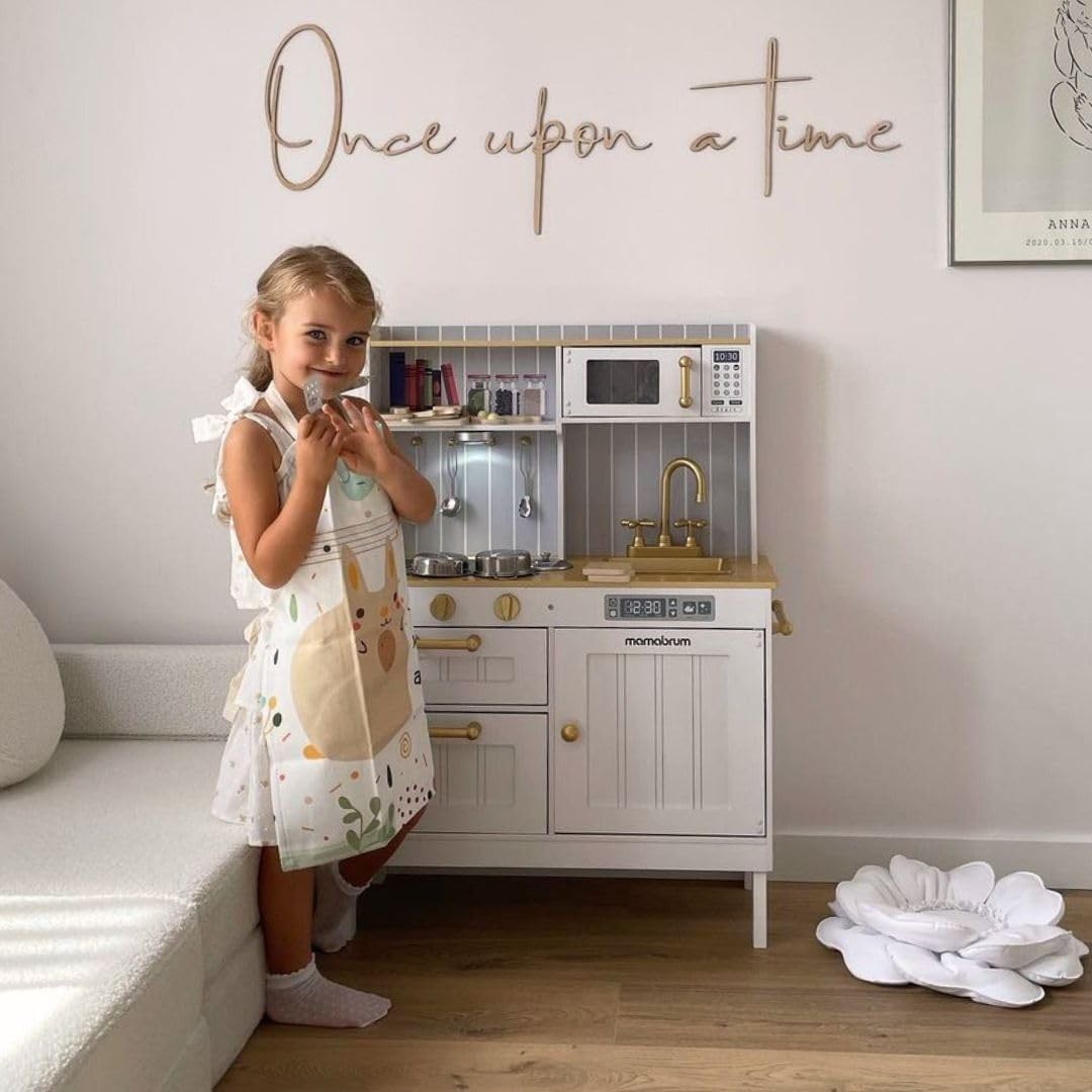 Wooden Kids Play Kitchen White Cooking Set Accessories Apron Toy