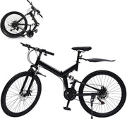 26" Folding Mountain Bike 21 Speed Disc Brakes Carbon Steel Frame Mudguard