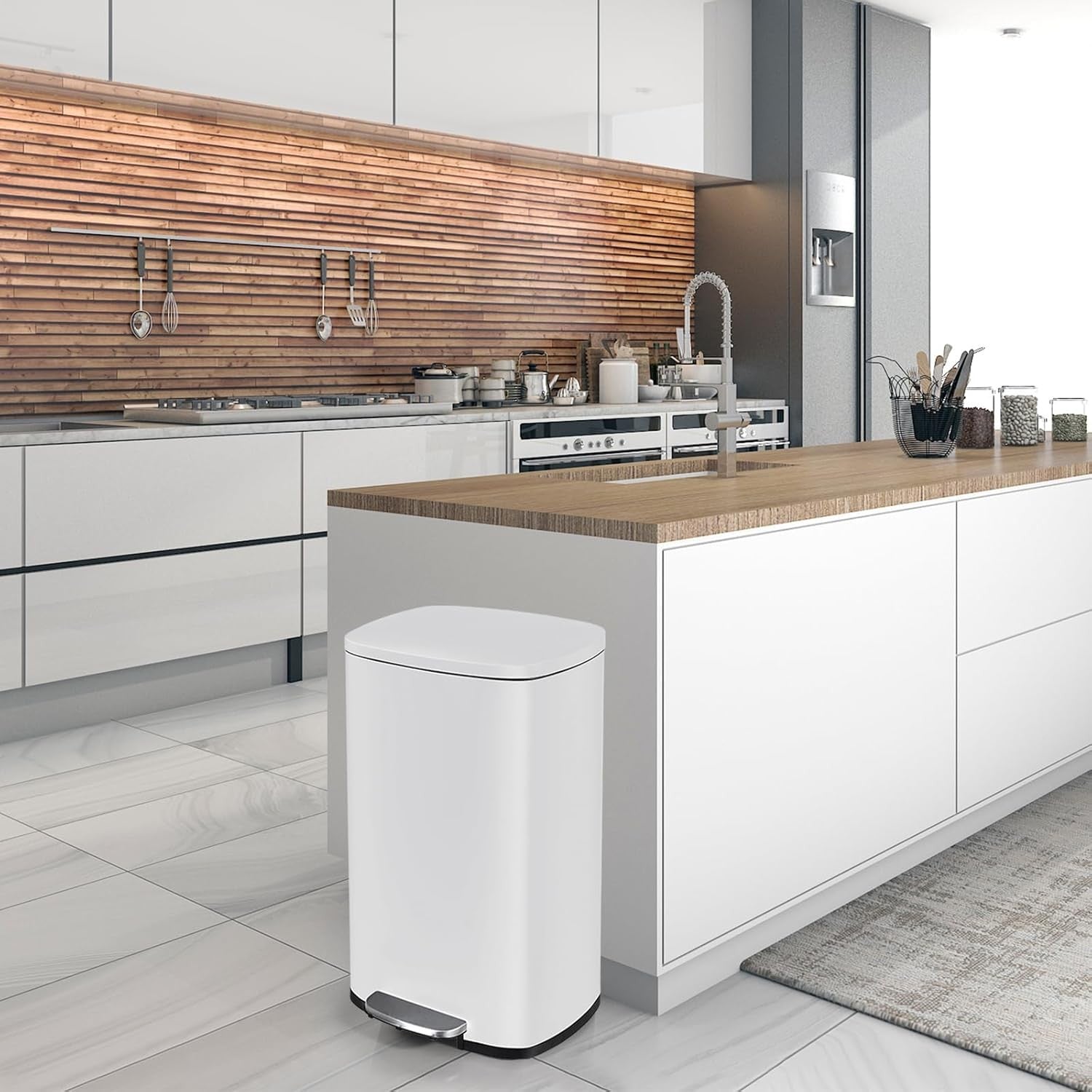 50L Stainless Steel Pedal Bin Soft Close Kitchen Waste Ivory