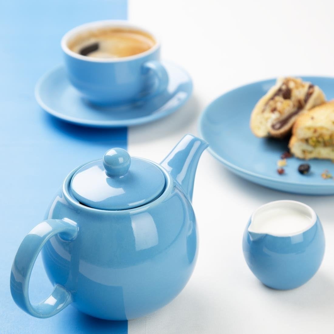 450ml Stoneware Teapot Blue Smooth Pour Tea Pot Table Service Set