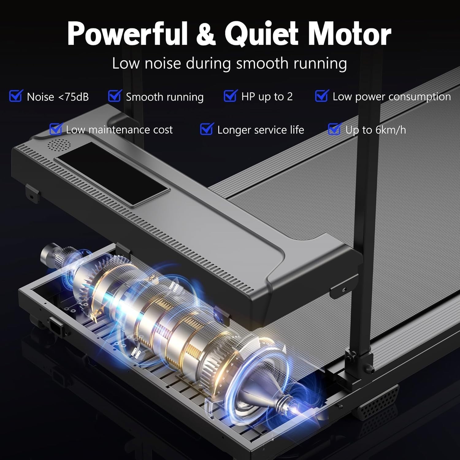 Under Desk Treadmill Walking Pad With Handle Remote LED 6km/h Home Office